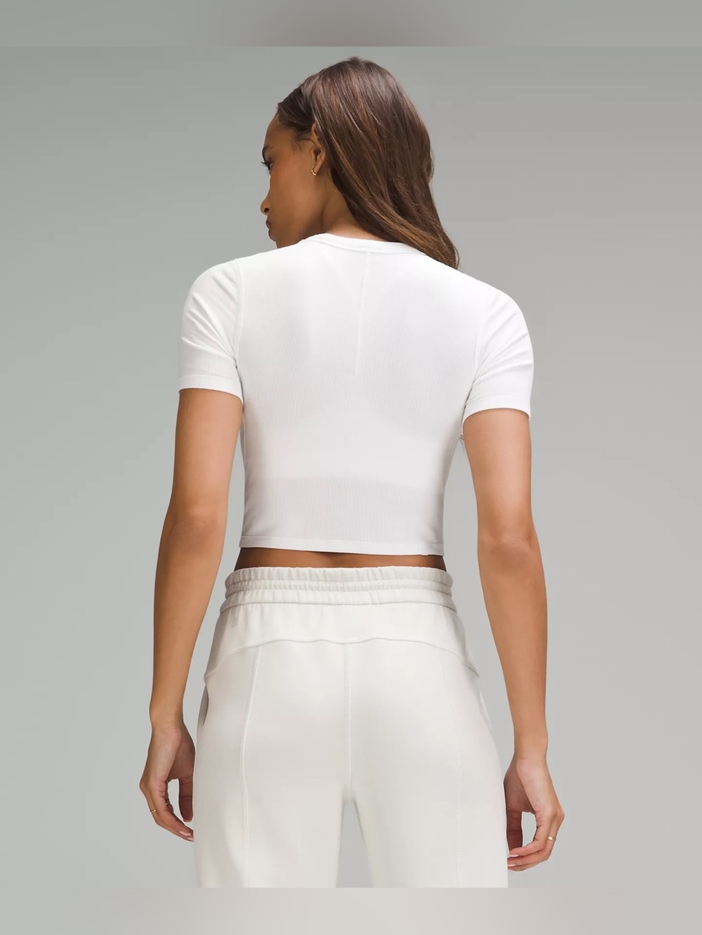 Lululemon Hold Tight Cropped Tee White Ribbed Stretch Short Sleeve Top NWT Size6 - Picture 3 of 5